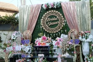 backdrop, bridal shower stage, fresh flowers decor, thematic decor experts