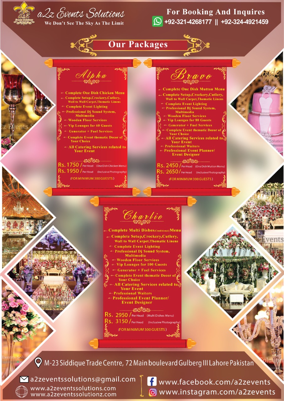 wedding packages by a2z events solutions, wedding packages with food,
