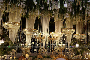 stage decor, hanging chandeliers