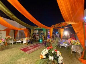 colorful draping, wedding lounges