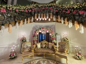 stage decor, floral arch backdrop