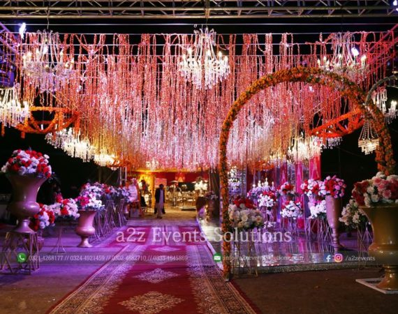 grand wedding entrance, imported and fresh flowers decor