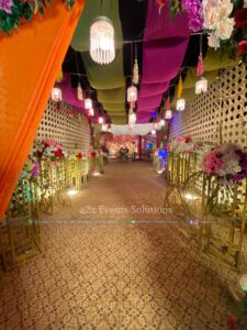 mehndi decor, colorful entrance