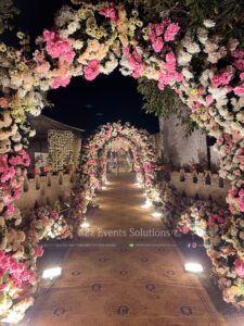 entrance decor, floral arches