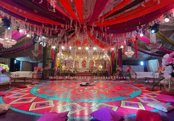 mehndi setup & decor, colorful draping, floral decor, events management company
