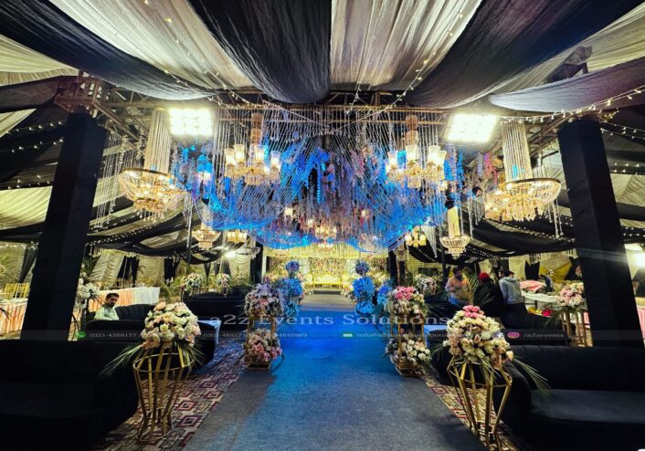 indoor walima setup, floral decor, wedding designers, a2z events solutions