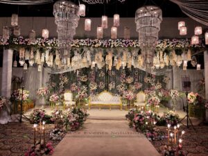 stage decor, wedding stage, floral backdrop, engagement decor