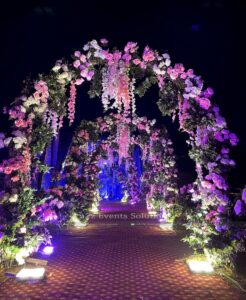 wedding entrance, themed lighting, outdoor decor, catering