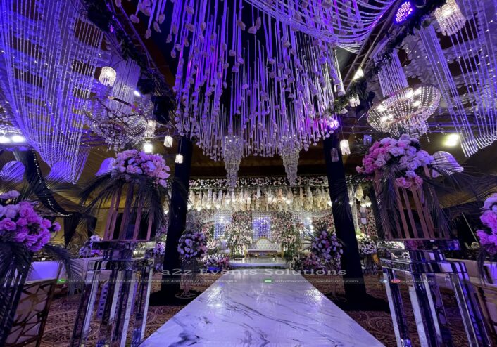 indoor setup, crystal decor, stage decor, wedding designers and planners