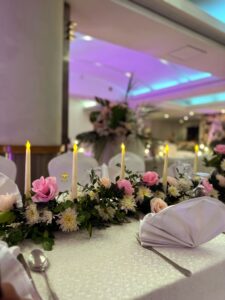 head table decor, fine dining setup, wedding caterers, catering company