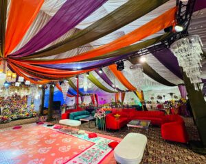 wedding setup, colourful draping, wedding management, catering setup