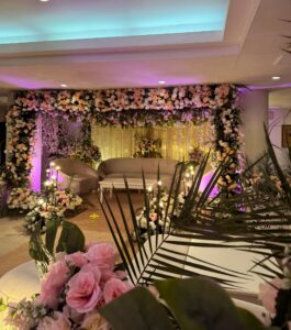 indoor nikkah setup, floral decor, wedding planners, events designers