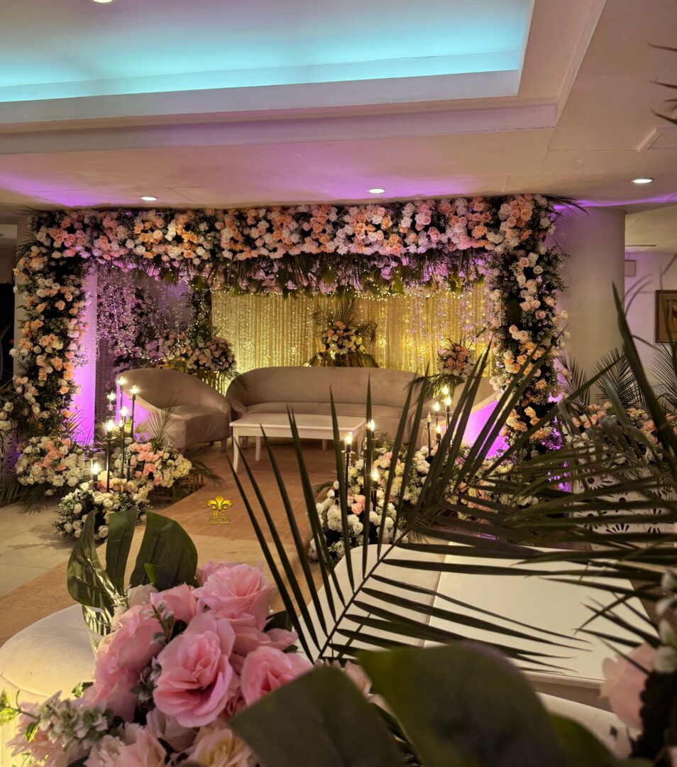 indoor nikkah setup, floral decor, wedding planners, events designers