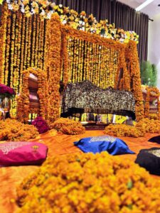 stage decor, godh bharai stage, intimate stage setup, stage designers