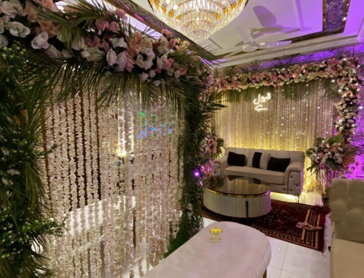 indoor house setup, indoor nikkah setup, wedding decor, intimate ceremony