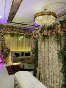 nikkah wall, intimate ceremony, wedding designers, floral decor
