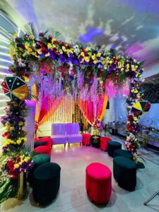 stage decor, floral backdrop, wedding stage, mayoun decor