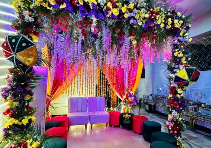 stage decor, floral backdrop, wedding stage, mayoun decor
