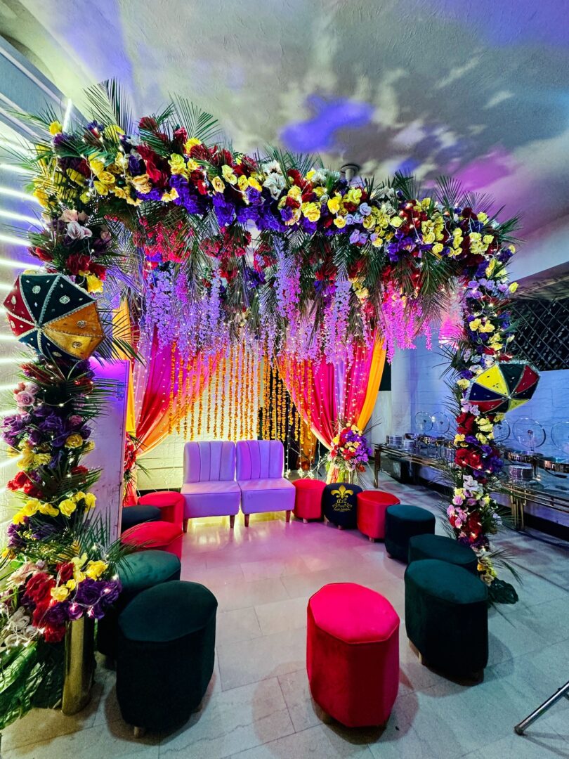 stage decor, floral backdrop, wedding stage, mayoun decor