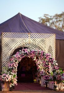 outdoor entrance, floral decor, grand entrance, nikkah event