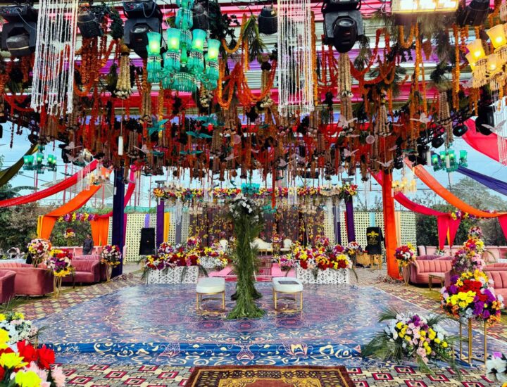 nikkah wall, colourful mehndi decor, hanging garden, wedding planners