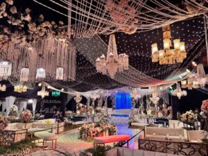 grand wedding, walima ceremony, hanging garden, reception setup