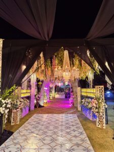 floral hanging, crystal beaded decor, wedding decorators, reception setup and decor