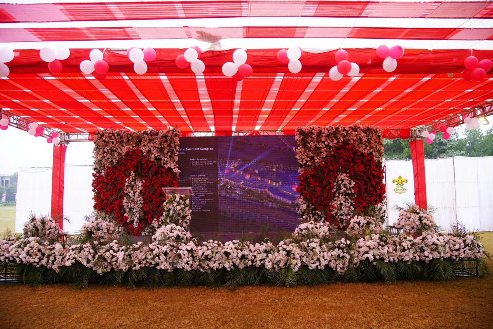 grand stage, corporate stage, floral backdrop, smd screen