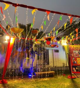 entrance decor, hanging garden, fairy lights decor, corporate entrance