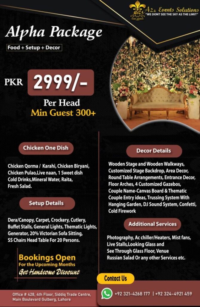Complete event package, wedding event package with food + decor + setup, complete wedding package with chicken menu