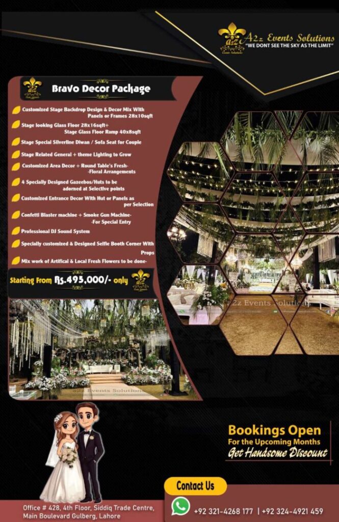 wedding decor packages, wedding decor prices, wedding decor in Pakistan, bravo decor package