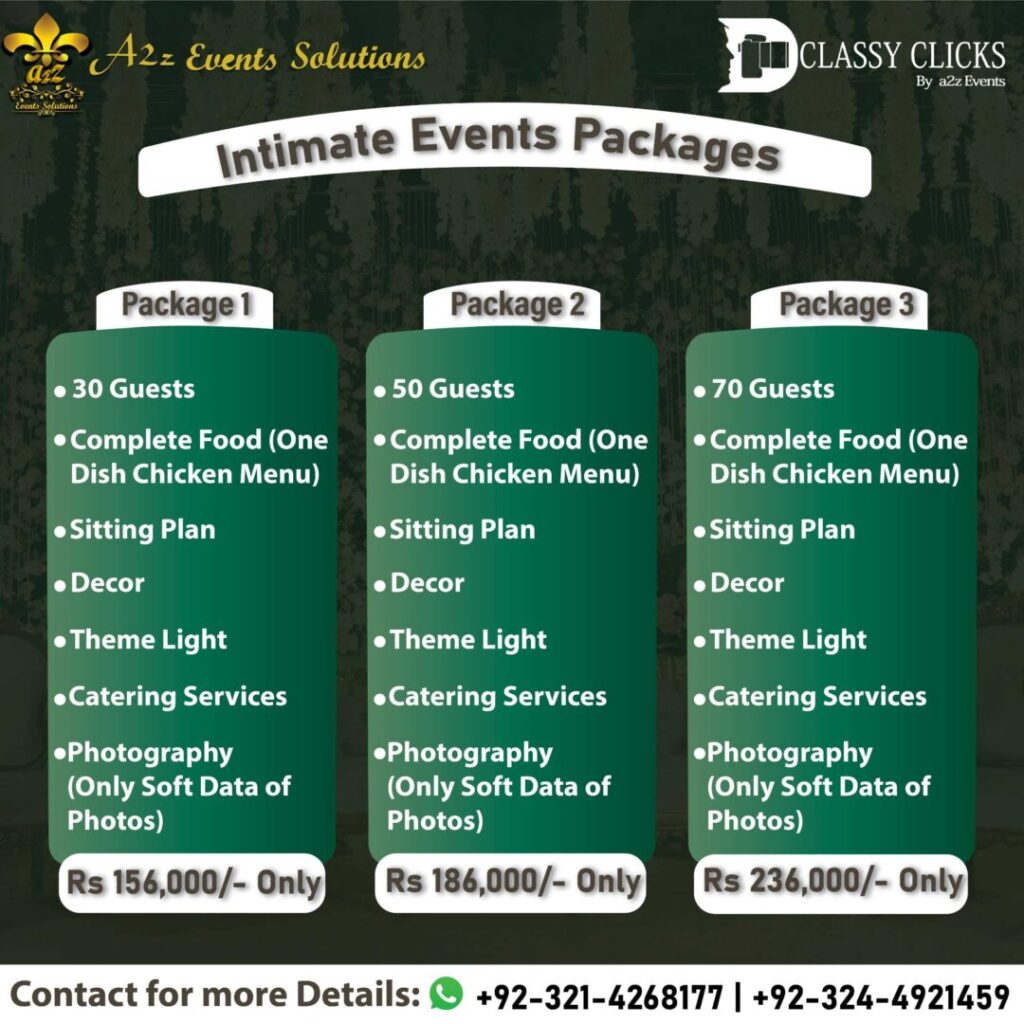 intimate events, intimate events packages, intimate wedding events package , intimate events packages with food, intimate events with chicken menu prices