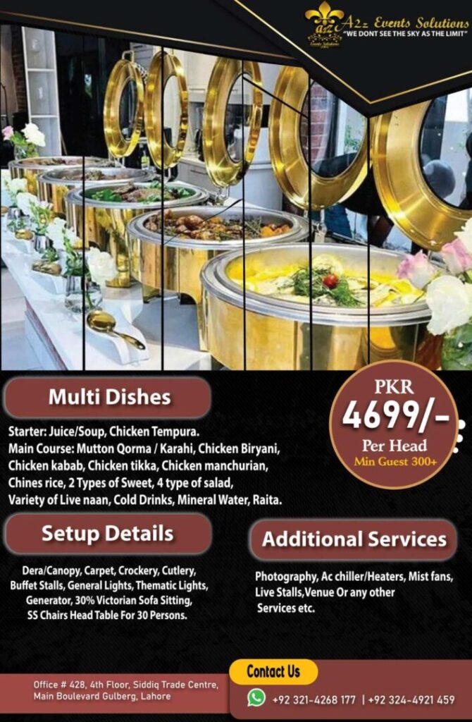 Complete setup with multi dishes menu, wedding package without decor, wedding package with setup and food