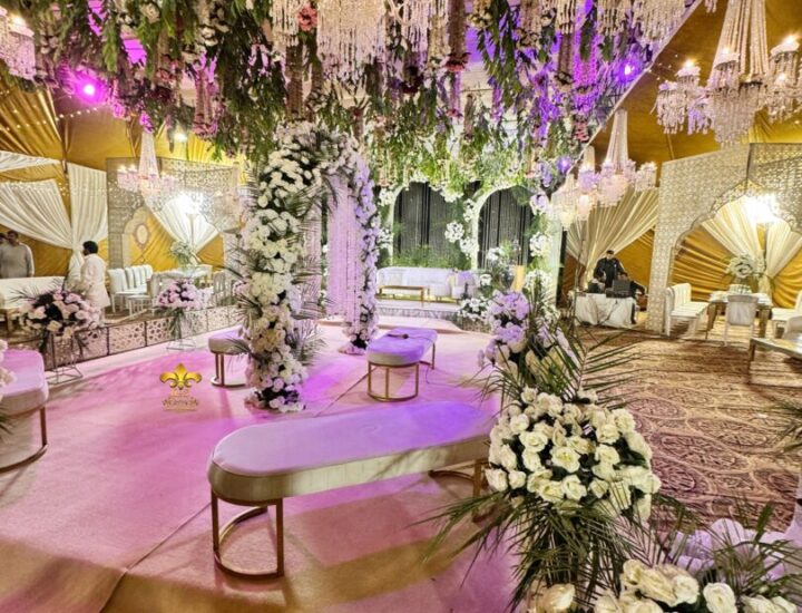 crystal beaded decor, floral decor, events designers, nikkah ceremony