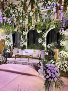 floral backdrop, nikkah stage, stages designers, wedding stage