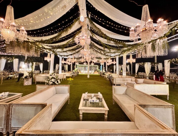 grand wedding setup, outdoor walima event, executive decor, lavish event