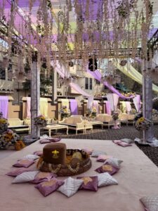 dholak decor and setup, intimate wedding, home event, pastel theme