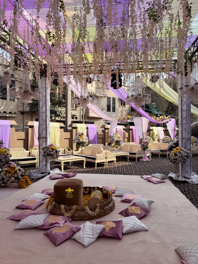dholak decor and setup, intimate wedding, home event, pastel theme