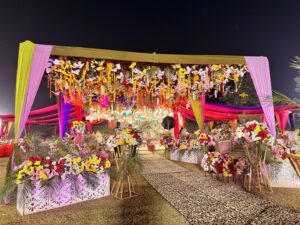 open air setup, multicolored decor, wedding management, grand event
