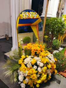 welcome board, floral area decor, wedding designers, event planners