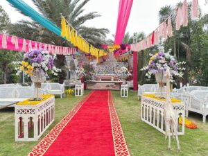 wedding management company, intimate event, colorful draping, daytime wedding