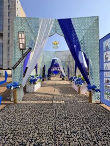 entrance decor, corporate entrance, outdoor event, daytime event