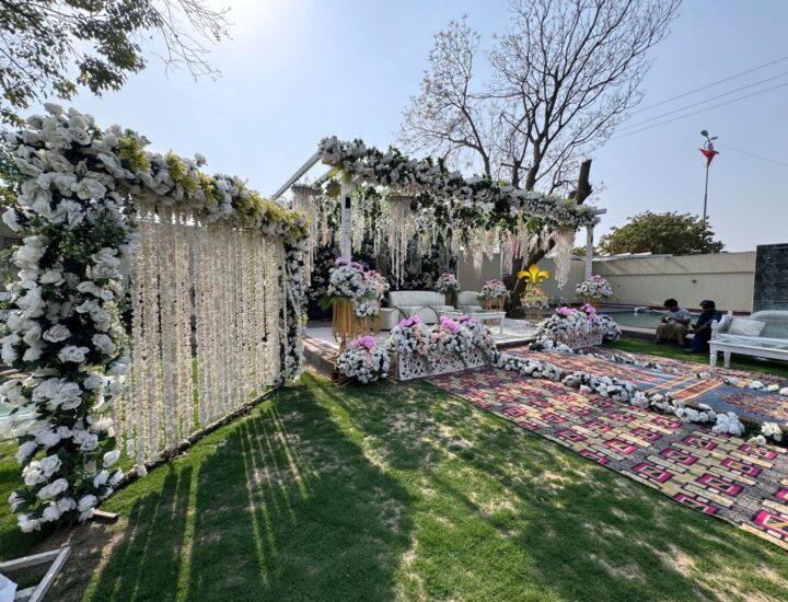 nikkah wall, backdrop, floral stage, daytime event