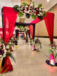 gazebo, hut, floral decor, entrance setup