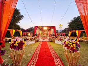 fairy lights, entrance decor, carpeted walkway, wedding event