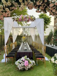 daytime-nikkah-setup catering setup, gazebo, head table, area decor
