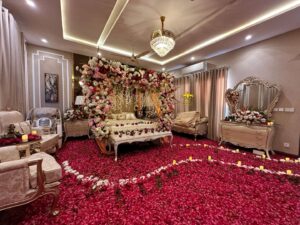 first-night-room-decor executive bridal room decorations, wedding planners, exclusive setup, masehri decor