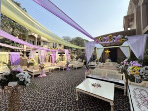 draping, outdoor mayoun, wedding ceremony, floral decorations
