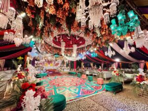 wedding designers, colorful draping, event decor, mehndi event
