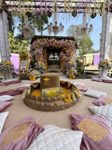 dholak stage, dance floor, floral decor, ubtan theme